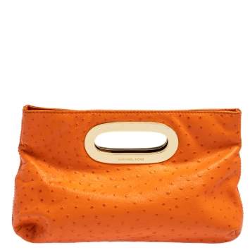 Pre Owned Michael Kors Orange Ostrich Embossed Leather Berkley Clutch