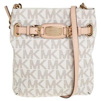 Pre Owned Michael Kors Cream/Tan Coated Canvas and Leather Hamilton Crossbody Bag