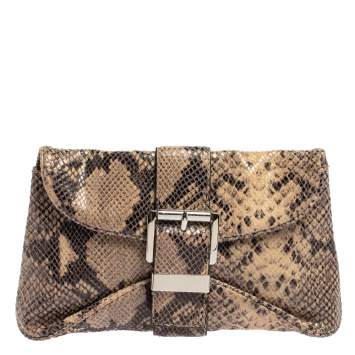 Pre Owned Michael Kors Dark Sand Python Effect Leather Heidi Clutch