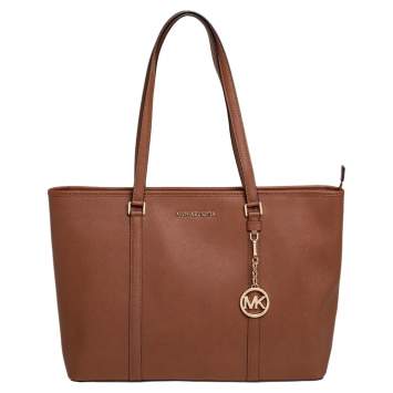 Pre Owned Michael Kors Brown Saffiano Leather Large Jet Set Tote