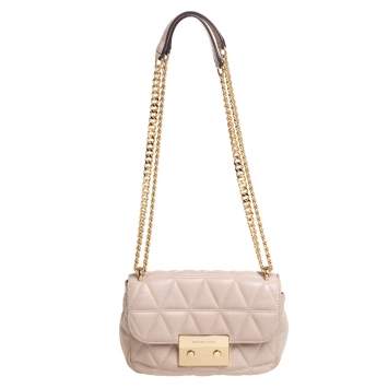 Pre Owned Michael Kors Pink Matelassé Leather Small Sloan Shoulder Bag