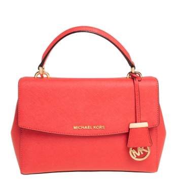 Pre Owned Michael Kors Red Leather Small Ava Top Handle Bag