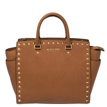 Pre Owned MICHAEL Michael Kors Brown Saffiano Leather Large Selma Tote