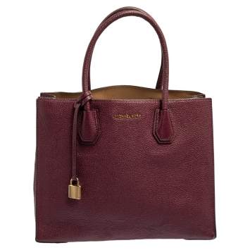 Pre Owned Michael Kors Burgundy Grained Leather Large Mercer Tote