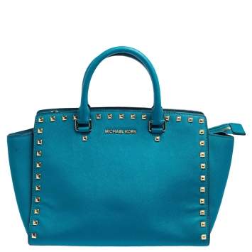 Pre Owned MICHAEL Michael Kors Blue Leather Medium Selma Studded Tote