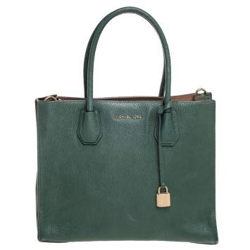 Pre Owned Michael Kors Green Grained Leather Large Mercer Tote