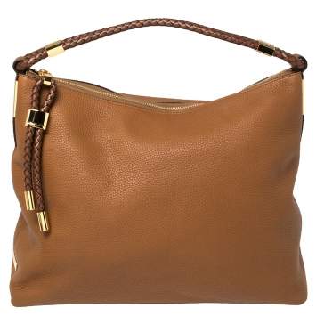 Pre Owned Michael Kors Brown Pebbled Leather Skorpios Top Zip Hobo
