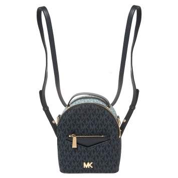 Pre Owned Michael Kors Blue Monogram Coated Canvas and Leather Mini Jessa Backpack