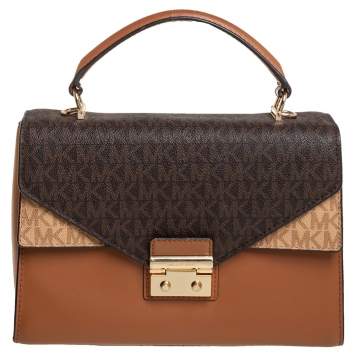 Pre Owned Michael Kors Tri Color Monogram Coated Canvas and Leather Kinsley Top Handle Bag
