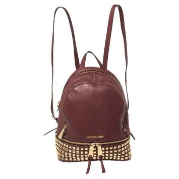 Pre Owned Michael Kors Burgundy Leather Small Studded Rhea Backpack