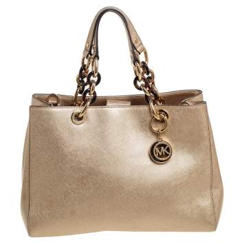 Pre Owned MICHAEL Michael Kors Gold Patent Leather Medium Cynthia Tote