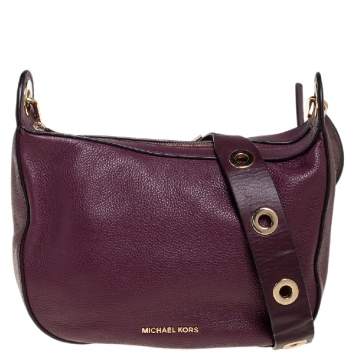 Pre Owned Micheal Kors Plum Pebbled Leather Grommet Strap Hobo