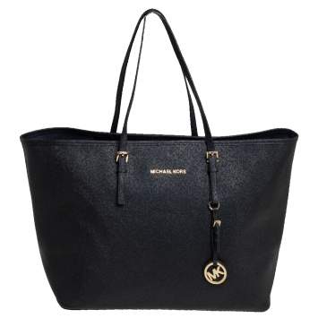 Pre Owned Michael Kors Black Leather Large Jet Set Travel Tote