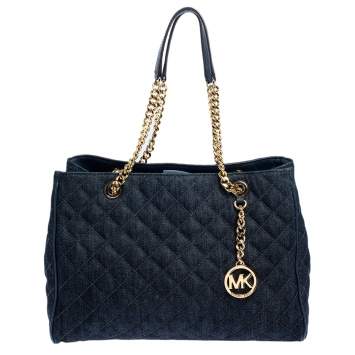 Pre Owned Michael Kors Blue Quilted Denim Susannah Tote
