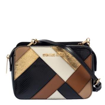 Pre Owned Micheal Kors Multicolor Python Embossed Leather and Leather Jet Set Camera Crossbody Bag