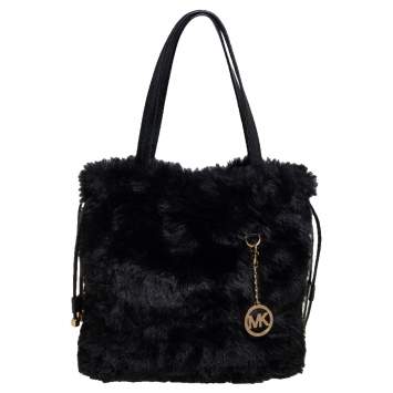 Pre Owned Michael Kors Black Faux Fur Drawstring Tote