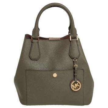 Pre Owned Michael Kors Green Saffiano Leather Greenwich Tote