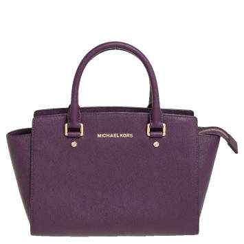 Pre Owned Michael Kors Purple Saffiano Leather Medium Selma Tote