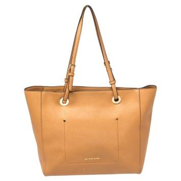 Pre Owned Michael Kors Tan Leather Large Walsh Top Zip Tote