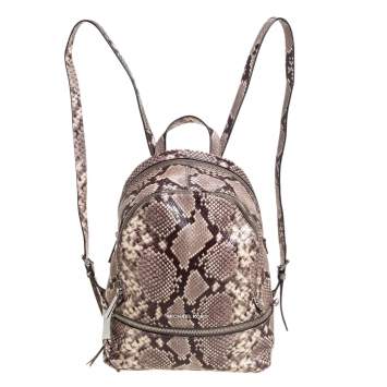 Pre Owned Michael Kors Beige/Brown Python Embossed Leather Small Rhea Backpack