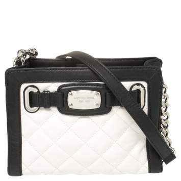 Pre Owned MICHAEL Michael Kors White/Black Quilted Leather Hamilton Crossbody Bag