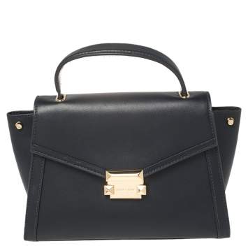 Pre Owned Michael Kors Navy Blue Leather Medium Whitney Top Handle Bag