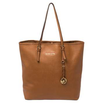 Pre Owned Michael Kors Brown Leather Travel Jet Set Tote