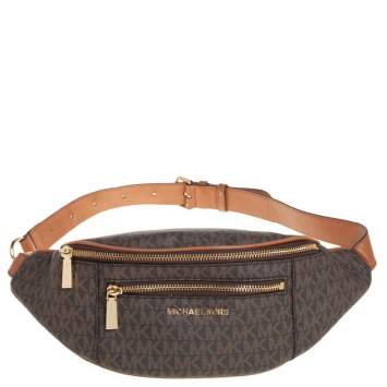 Pre Owned Michael Kors Brown/Tan Signature Coated Canvas and Leather Mott Belt Bag