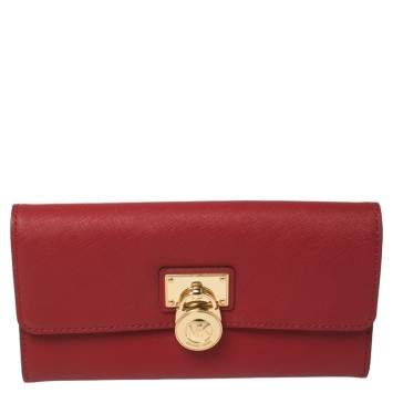 Pre Owned Michael Kors Red Leather Hamilton Continental Wallet