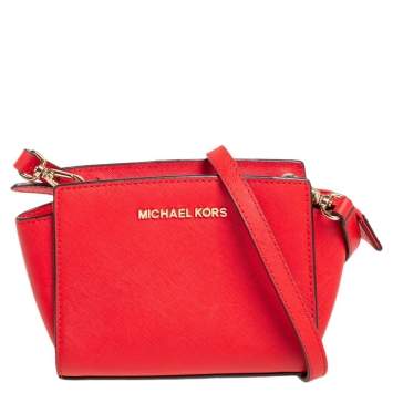 Pre Owned Michael Kors Orange Saffiano Leather Mini Selma Crossbody Bag