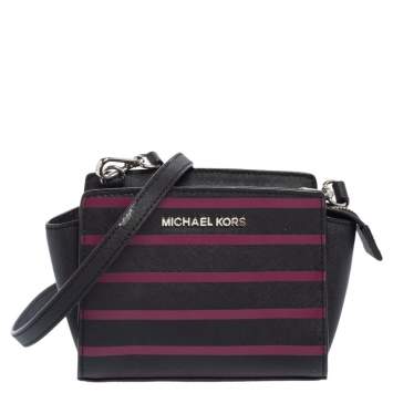 Pre Owned Michael Kors Black/Pink Saffiano Leather Mini Selma Crossbody Bag