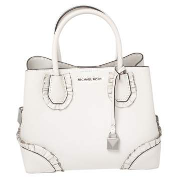Pre Owned Michael Kors White Ruffled Leather Small Mercer Gallery Tote