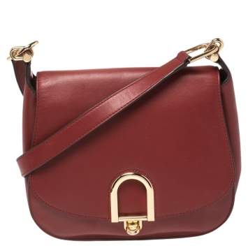 Pre Owned Michael Kors Red Leather Large Delfina Saddle Bag
