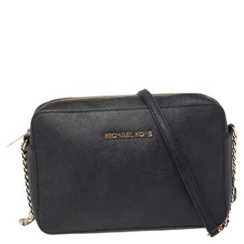 Pre Owned Michael Kors Black Saffiano Leather Jet Set Camera Crossbody Bag