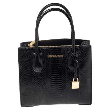 Pre Owned Michael Kors Black Snakeskin Mini Mercer Tote