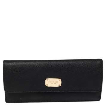 Pre Owned Michael Kors Black Leather Flap Continental Wallet