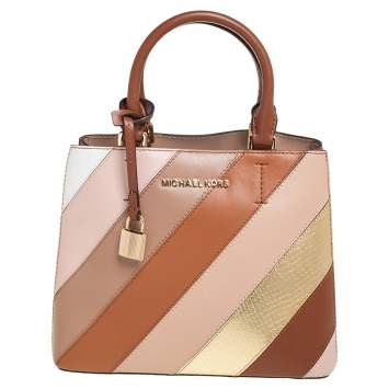 Pre Owned Michael Kors Multicolor Striped Leather and Python Embossed Adele Tote