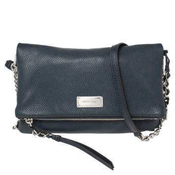 Pre Owned Michael Michael Kors Blue Leather Foldover Crossbody Bag