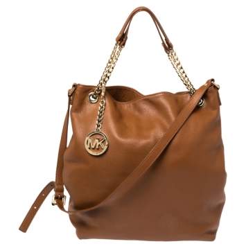 Pre Owned Michael Kors Brown Leather Jet Set Chain Hobo