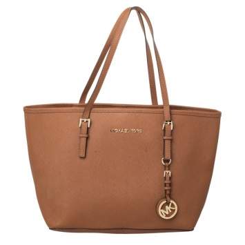 Pre Owned Michael Kors Brown Leather Jet Set Tote