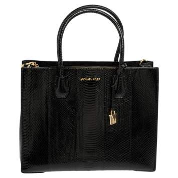 Pre Owned Michael Kors Black Snakeskin Large Mercer Tote