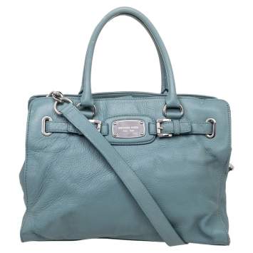 Pre Owned Michael Kors Teal Blue Leather Hamilton East West Tote