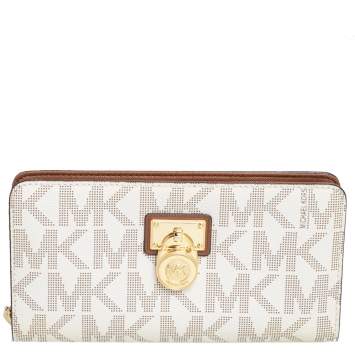 Pre Owned Michael Kors  Beige Coated Canvas Hamilton Zip Around Wallet