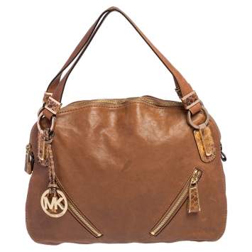Pre Owned Michael Kors Tan Leather Matilda Slim Satchel