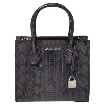 Pre Owned Michael Kors Blue/Black Snakeskin Mercer Tote