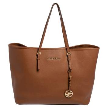 Pre Owned Michael Kors Brown Leather Large Jet Set Travel Tote