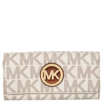 Pre Owned Michael Kors White Signature Canvas Fulton Wallet