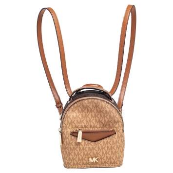 Pre Owned Michael Kors Brown/Tan Signature Coated Canvas and Leather Jessa Small Convertible Backpack