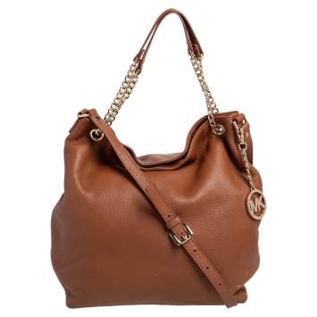 Pre Owned Michael Kors Brown Soft Leather Jet Set Chain Hobo