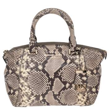 Pre Owned Micheal Kors Beige Python Embossed Leather Satchel